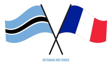 Botswana ve Fransa Bayrakları Çarpıştı ve Sallanan Düz Stil. Resmi Orantı. Renkleri Düzelt.