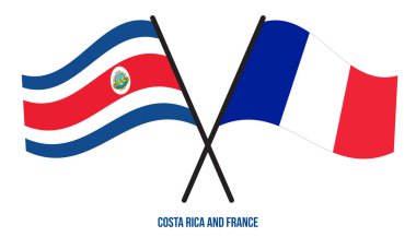 Kosta Rika ve Fransa Bayrakları Çarpıştı ve Sallanan Düz Stil. Resmi Orantı. Renkleri Düzelt.