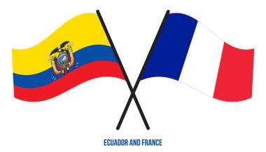 Ekvador ve Fransa Bayrakları Çarpıştı ve Sallanan Düz Stil. Resmi Orantı. Renkleri Düzelt.