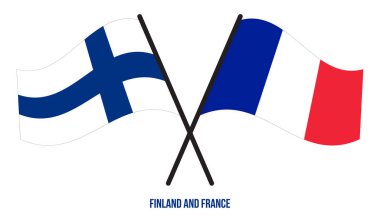 Finlandiya ve Fransa Bayrakları Çapraz ve Dalgalı Düz Stil. Resmi Orantı. Renkleri Düzelt.