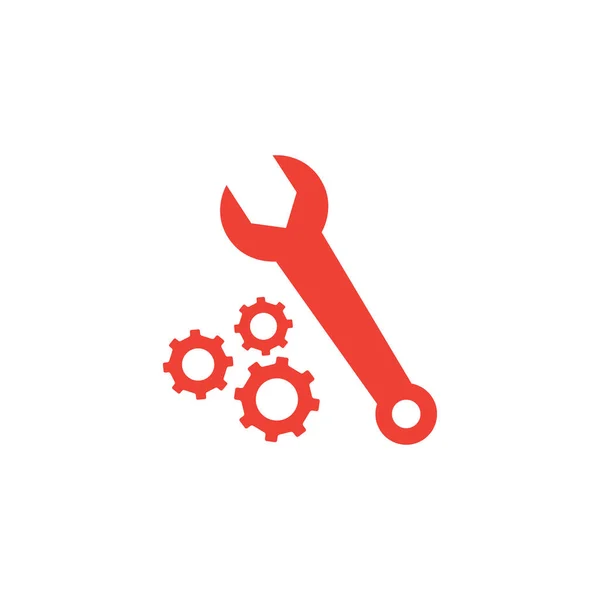Zahnrad Und Schraubenschlüssel Red Icon Auf Weißem Hintergrund Rote Flache — Stockvektor