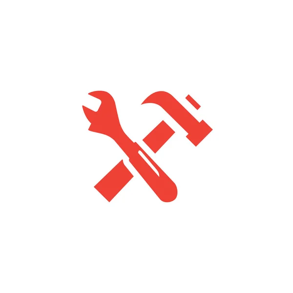 铁锤和Wrench红色图标白色背景 红色扁平型矢量图解 — 图库矢量图片