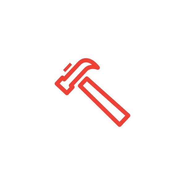 Hammer Line Red Icon Witte Achtergrond Rode Platte Stijl Vector — Stockvector