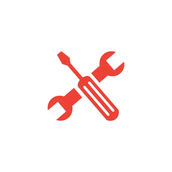 Schraubenzieher Und Schraubenschlüssel Red Icon Auf Weißem Hintergrund Rote Flache — Stockvektor