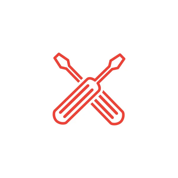 Schroevendraaier Crossed Line Red Icon Witte Achtergrond Rode Platte Stijl — Stockvector