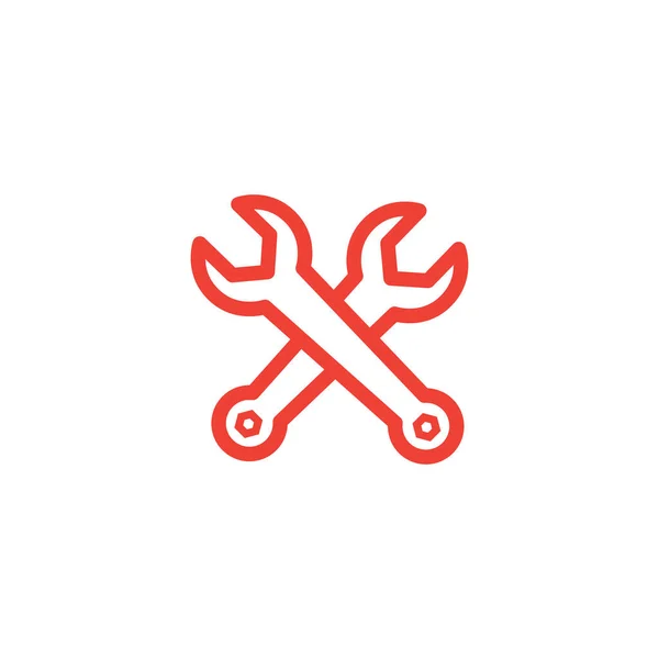 Wrench Crossed Line Red Icon Witte Achtergrond Rode Platte Stijl — Stockvector