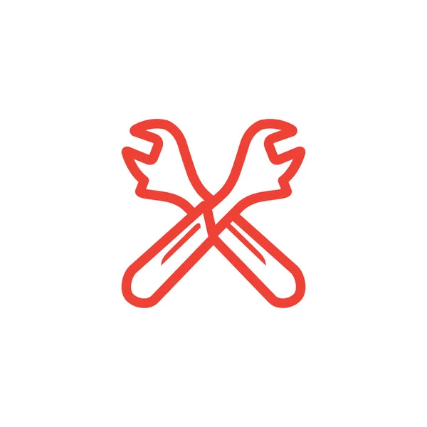 Wrench Crossed Line Red Icon White Background 红色扁平型矢量图解 — 图库矢量图片