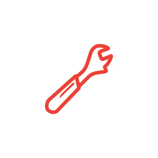 Wrench Line Red Icon Witte Achtergrond Rode Platte Stijl Vector — Stockvector