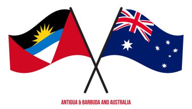 Antigua & Barbuda ve Australia Flags Crossed & Waving Flat Style. Resmi Orantı. Renkleri Düzelt.
