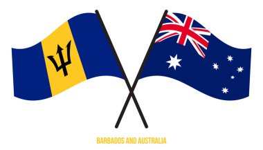 Barbados ve Avustralya Bayrakları çapraz ve Sallanan Düz Stil. Resmi Orantı. Renkleri Düzelt.