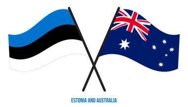 Estonya ve Avustralya Bayrakları Çapraz ve Dalgalı Düz Stil. Resmi Orantı. Renkleri Düzelt.