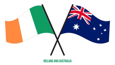 İrlanda ve Avustralya Bayrakları Çapraz ve Dalgalı Düz Stil. Resmi Orantı. Renkleri Düzelt.