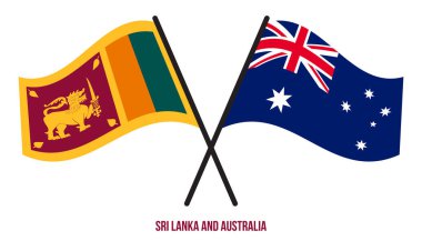 Sri Lanka ve Avustralya Bayrakları Çapraz ve Dalgalı Düz Stil. Resmi Orantı. Renkleri Düzelt.