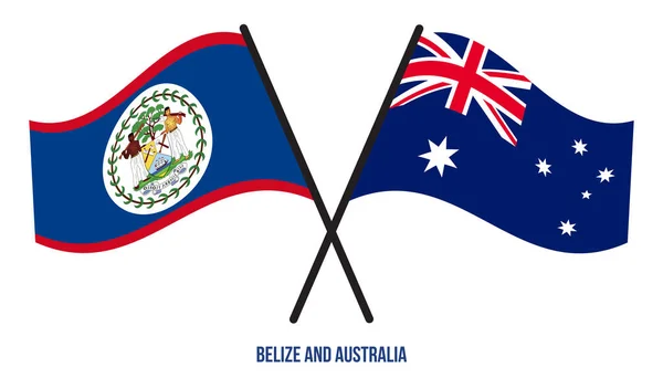 Belize Australia Flags Crossed Waving Flat Style Official Proportion Correct — Stock Vector