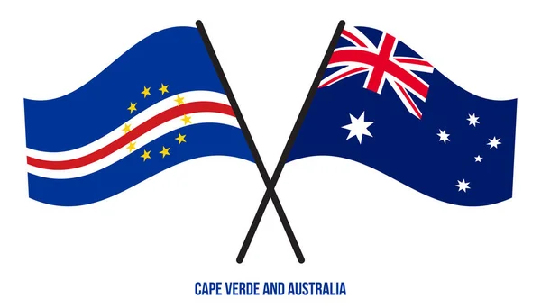 Banderas Cabo Verde Australia Cruzadas Ondeando Estilo Plano Proporción Oficial — Vector de stock