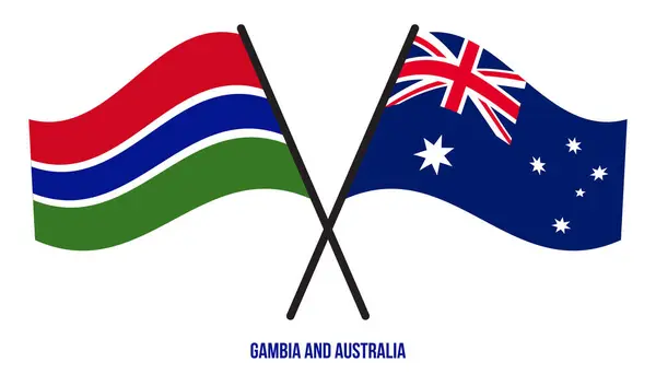 Gambia Australia Flags Crossed Waving Flat Style Official Proportion Correct — Stock Vector