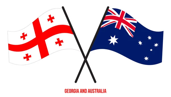Georgia Australia Banderas Cruzadas Ondeando Estilo Plano Proporción Oficial Colores — Vector de stock