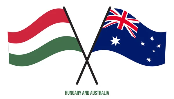 Hungary Australia Flags Crossed Waving Flat Style Official Proportion Correct — Stock Vector