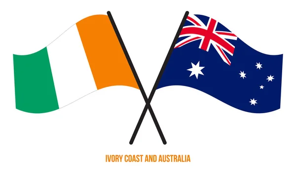 Ivory Coast Australia Flags Crossed Waving Flat Style Official Proportion — Stock Vector