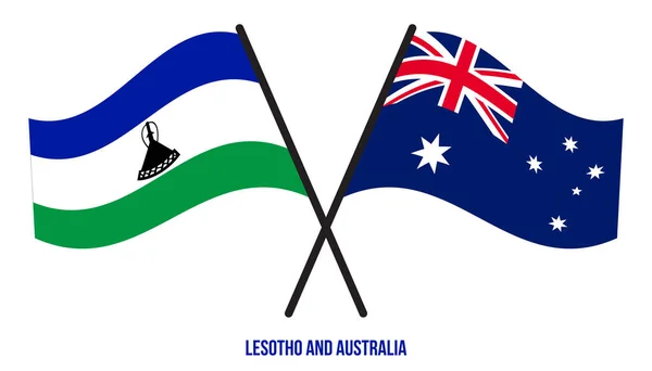 Lesotho Australia Flags Crossed Waving Flat Style Official Proportion Correct — Stock Vector