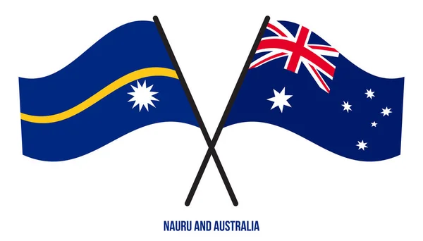 Nauru Australia Flags Crossed Waving Flat Style Official Proportion Correct — Stock Vector