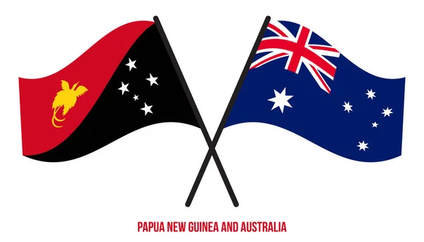 Banderas Papúa Nueva Guinea Australia Cruzadas Ondeando Estilo Plano Proporción — Vector de stock