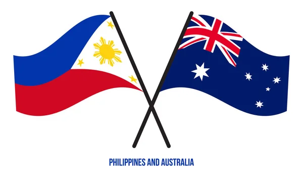 Filipinas Australia Banderas Cruzadas Ondeando Estilo Plano Proporción Oficial Colores — Archivo Imágenes Vectoriales