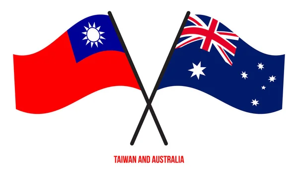 Taiwan Australië Vlaggen Gekruist Zwaaien Platte Stijl Officiële Proportie Juiste — Stockvector