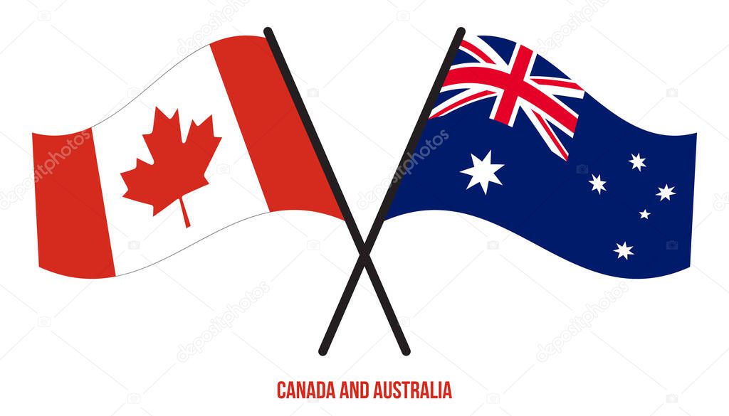 Canada and Australia Flags Crossed And Waving Flat Style. Official Proportion. Correct Colors.