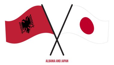 Arnavutluk ve Japonya Bayrakları Çapraz ve Dalgalı Düz Tarz. Resmi Orantı. Renkleri Düzelt.