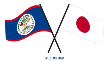 Belize ve Japonya Bayrakları Çarpıştı ve Sallanan Düz Stil. Resmi Orantı. Renkleri Düzelt.