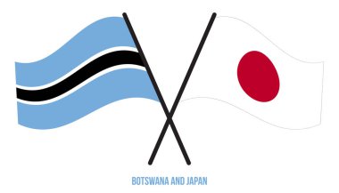 Botswana ve Japonya Bayrakları Çarpıştı ve Sallanan Düz Stil. Resmi Orantı. Renkleri Düzelt.