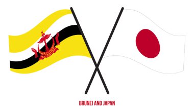Brunei ve Japonya Bayrakları Çarpıştı ve Sallanan Düz Stil. Resmi Orantı. Renkleri Düzelt.