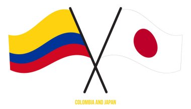 Kolombiya ve Japonya Bayrakları Çarpıştı ve Sallanan Düz Stil. Resmi Orantı. Renkleri Düzelt.
