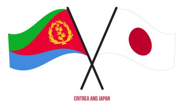 Eritre ve Japon Bayrakları çapraz ve Sallanan Düz Stil. Resmi Orantı. Renkleri Düzelt.