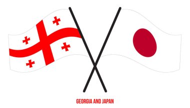 Gürcistan ve Japonya Bayrakları Çapraz ve Dalgalı Düz Tarz. Resmi Orantı. Renkleri Düzelt.