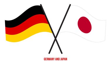 Almanya ve Japonya Bayrakları Çapraz ve Dalgalı Düz Stil. Resmi Orantı. Renkleri Düzelt.