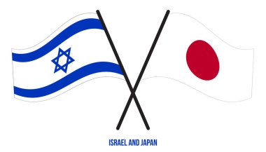 İsrail ve Japonya Bayrakları Çapraz ve Dalgalı Düz Tarz. Resmi Orantı. Renkleri Düzelt.