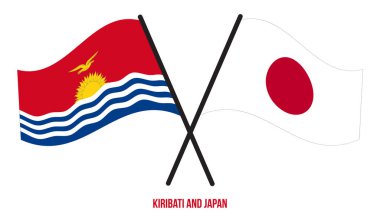 Kiribati ve Japon Bayrakları çapraz ve Sallanan Düz Stil. Resmi Orantı. Renkleri Düzelt.
