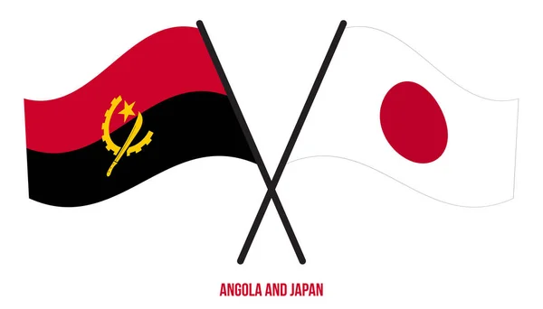 Angola Japón Banderas Cruzadas Ondeando Estilo Plano Proporción Oficial Colores — Archivo Imágenes Vectoriales