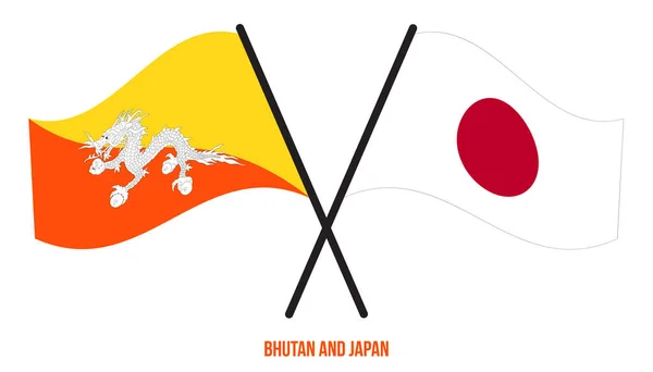 부탄과 일본의 깃발이 교차하고 이동하는 형태를 공식적 — 스톡 벡터