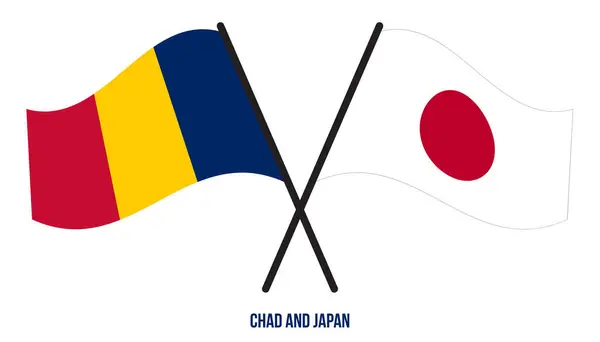 Chad Japón Banderas Cruzadas Ondeando Estilo Plano Proporción Oficial Colores — Archivo Imágenes Vectoriales