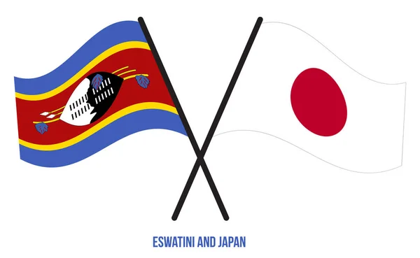 Eswatini Japón Banderas Cruzadas Ondeando Estilo Plano Proporción Oficial Colores — Archivo Imágenes Vectoriales