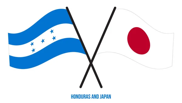Banderas Honduras Japón Cruzadas Ondeando Estilo Plano Proporción Oficial Colores — Archivo Imágenes Vectoriales