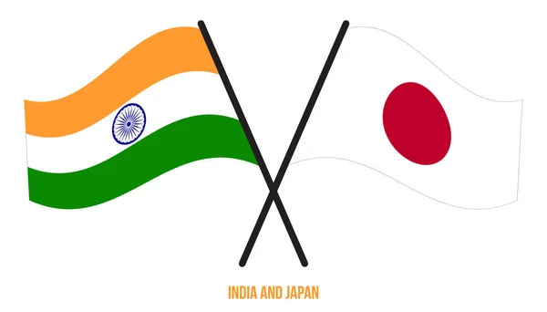 インドと日本の国旗が交差し フラットスタイルを振っています 正式名称 正しい色 — ストックベクタ