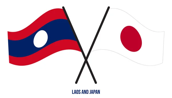 Laos Bandeiras Japão Cruzaram Acenaram Estilo Plano Proporção Oficial Cores — Vetor de Stock