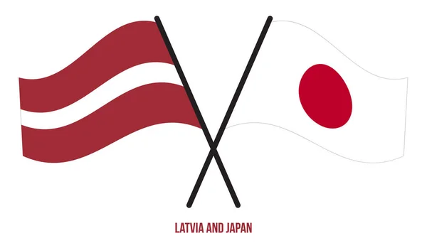 Lettország Japán Zászlók Keresztezve Integetve Flat Style Hivatalos Arány Helyes — Stock Vector