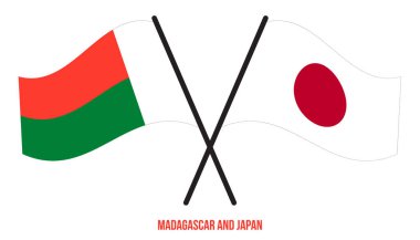 Madagaskar ve Japonya Bayrakları Çarpıştı ve Sallanan Düz Stil. Resmi Orantı. Renkleri Düzelt.
