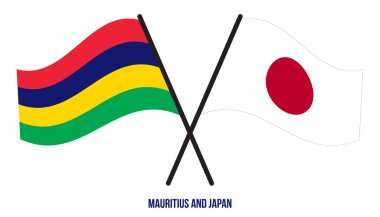 Mauritius ve Japon bayrakları çapraz ve düz sallanıyor. Resmi Orantı. Renkleri Düzelt.