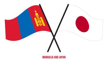Moğolistan ve Japonya Bayrakları Çarpıştı ve Sallanan Düz Stil. Resmi Orantı. Renkleri Düzelt.